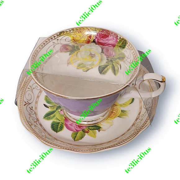 GRACE TEAWARE LAVENDER FLORAL ROSE GOLD TRIM FINE PORCELAIN TEACUP & SAUCER - Picture 14 of 15